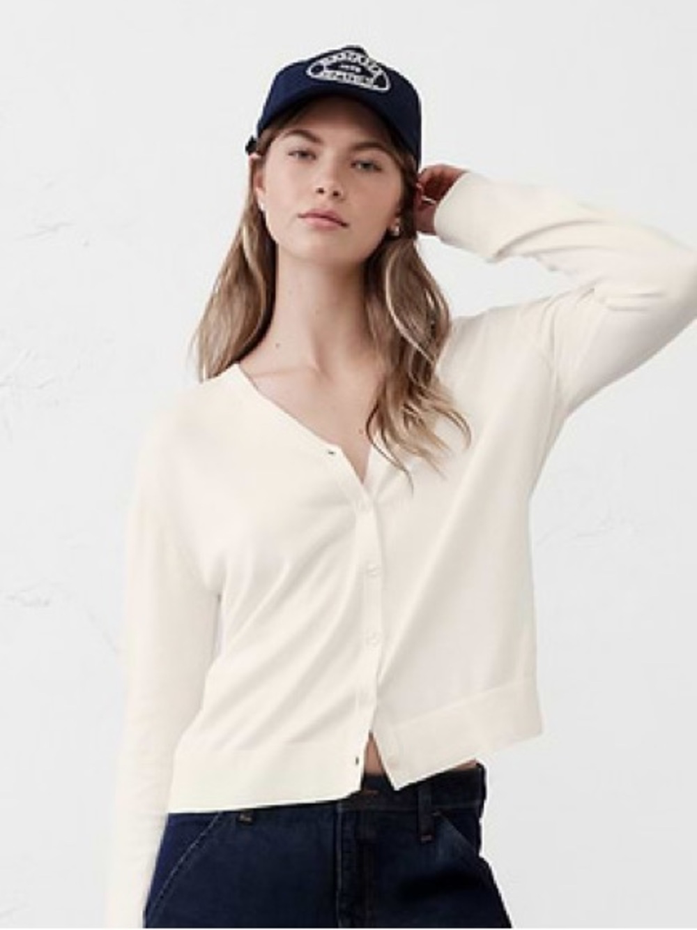 Banana Republic Forever Sweater V-Neck Cardigan Cream Tan L- PTP 23 inch